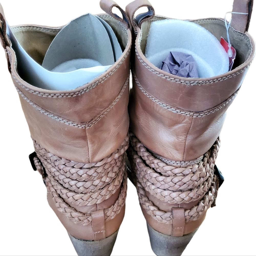 Leather Dingo Slouch Braided Strap Ankle Boots ☆ - Picture 12 of 13